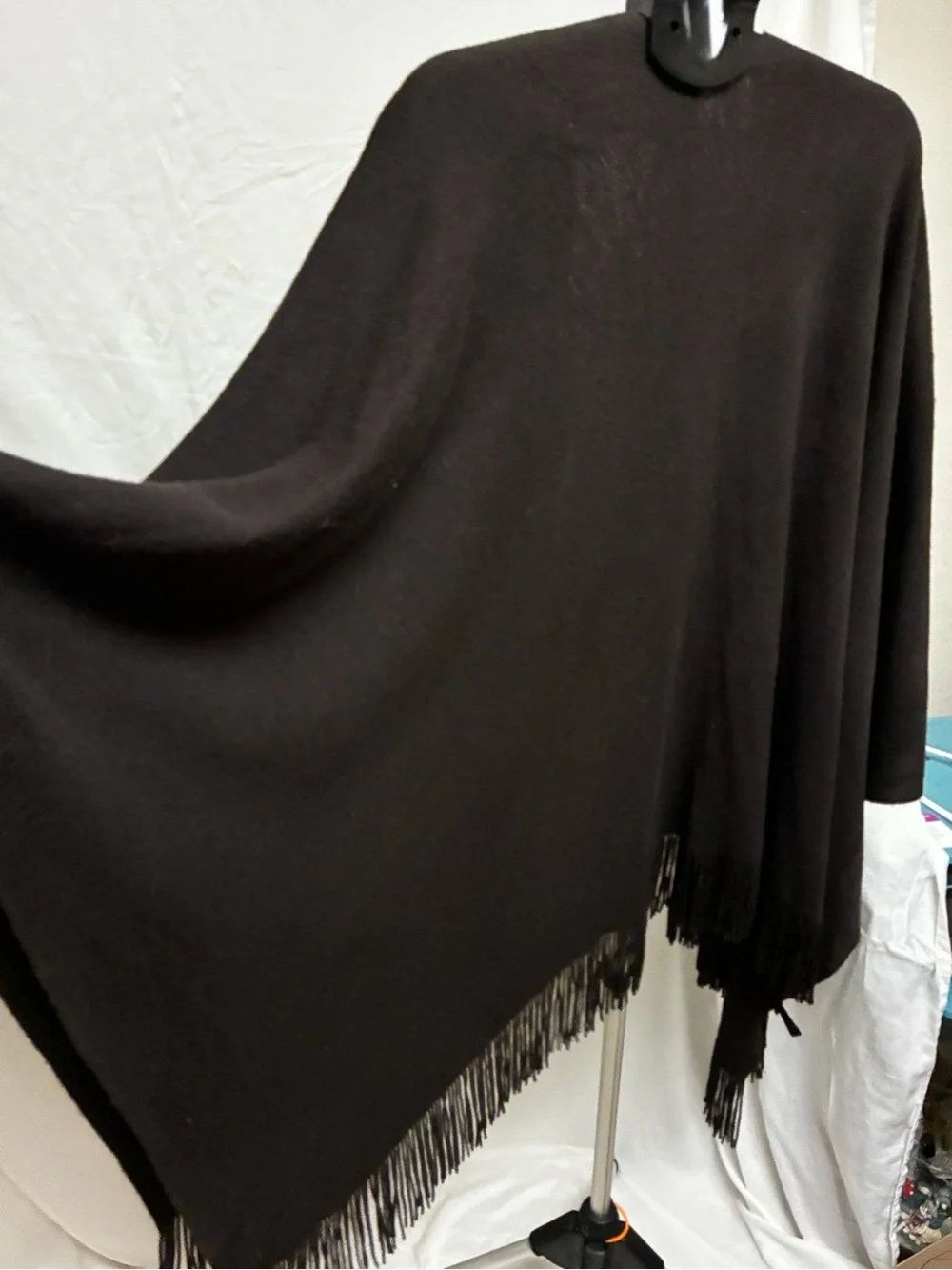 Women's Black Fringe Wrap Poncho - Classic Layering Shawl